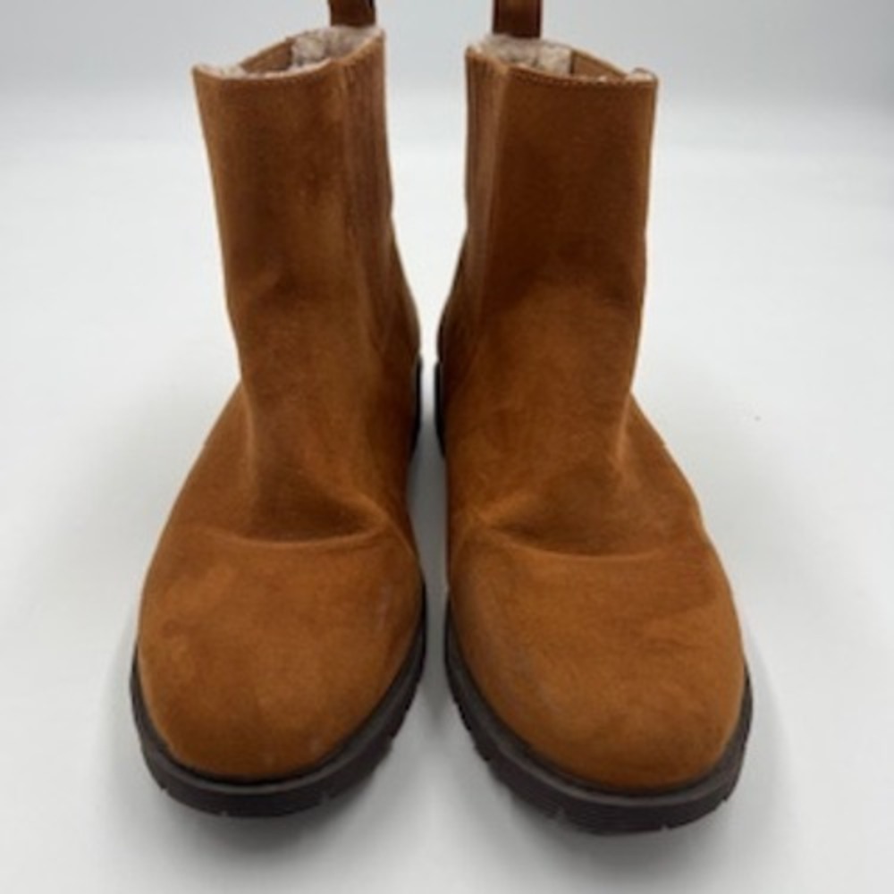 American Eagle Womens Cognac Brown Faux Suede Sherpa Lined Chelsea Boots Size 9